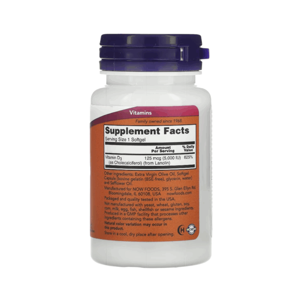 VITAMIN D-3 5,000 IU x 120 CAPS - NOW - Imagen 2