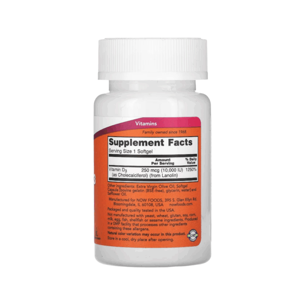VITAMIN D-3 10,000 IU x 120 CAPS - NOW - Imagen 2