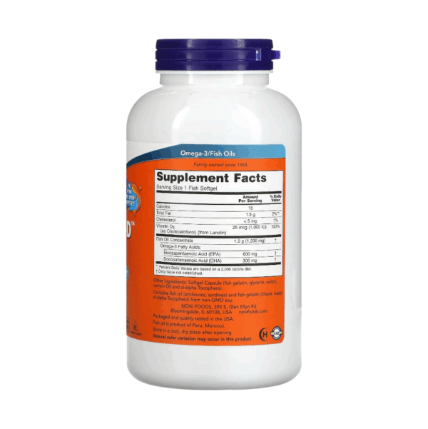 ULTRA OMEGA D-3 FISH OIL 1,000 IU x 180 CAPS - NOW - Imagen 2