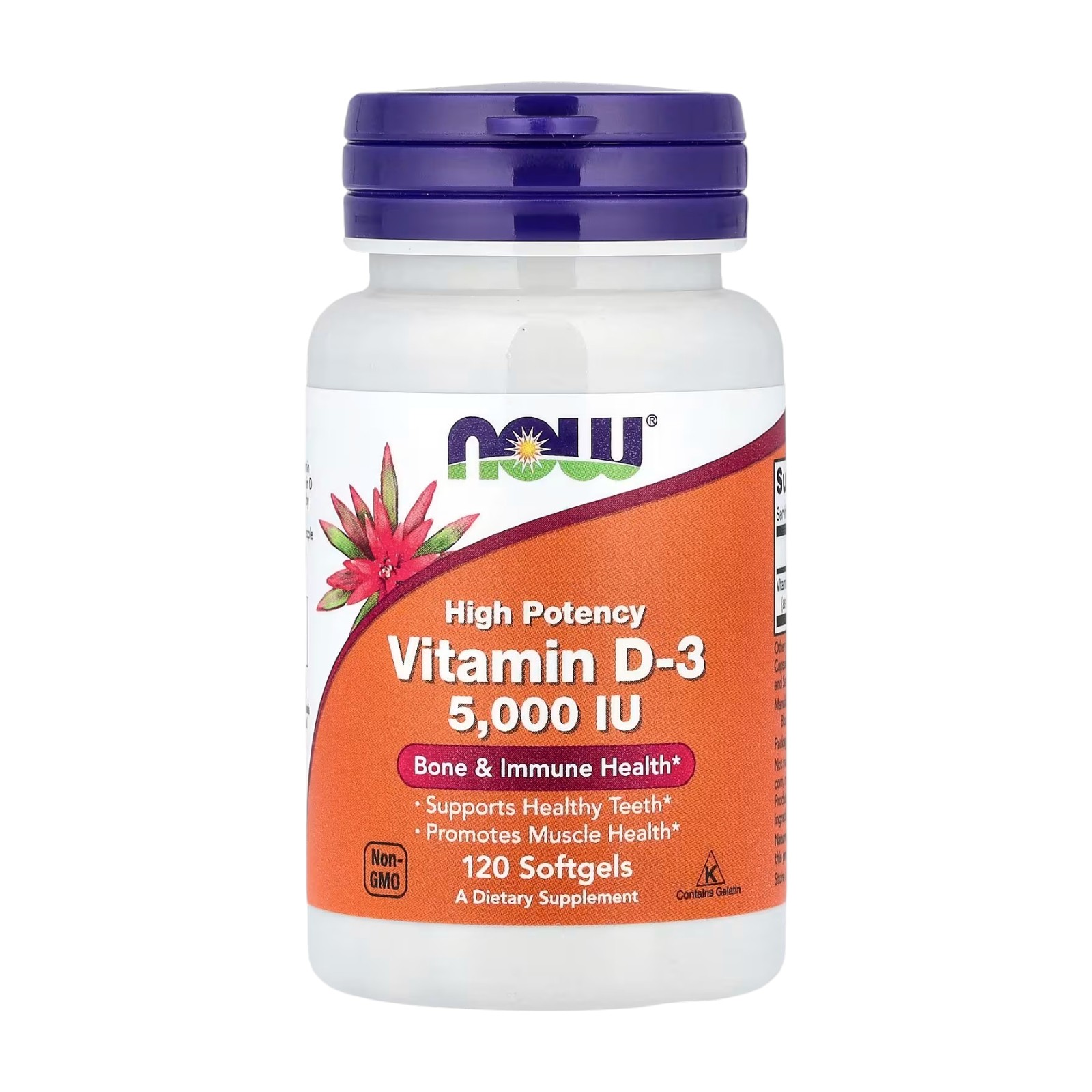 VITAMIN D-3 5,000 IU x 120 CAPS - NOW - Imagen 3