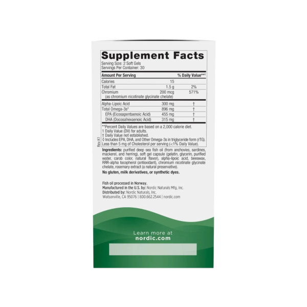 BLOOD SUGAR (SUPPORT) 896 MG x 60 CAPS - NORDIC NATURALS - Imagen 2