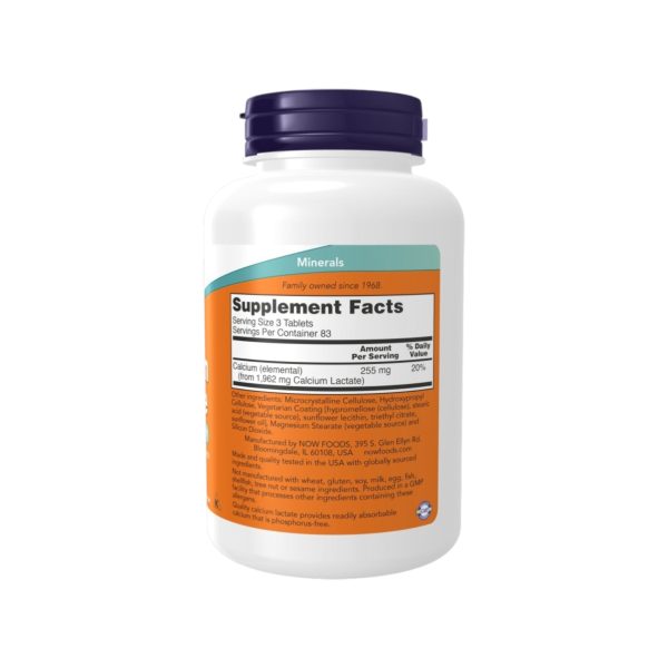 CALCIUM LACTATE 255 MG x 250 TABLETS - NOW - Imagen 2