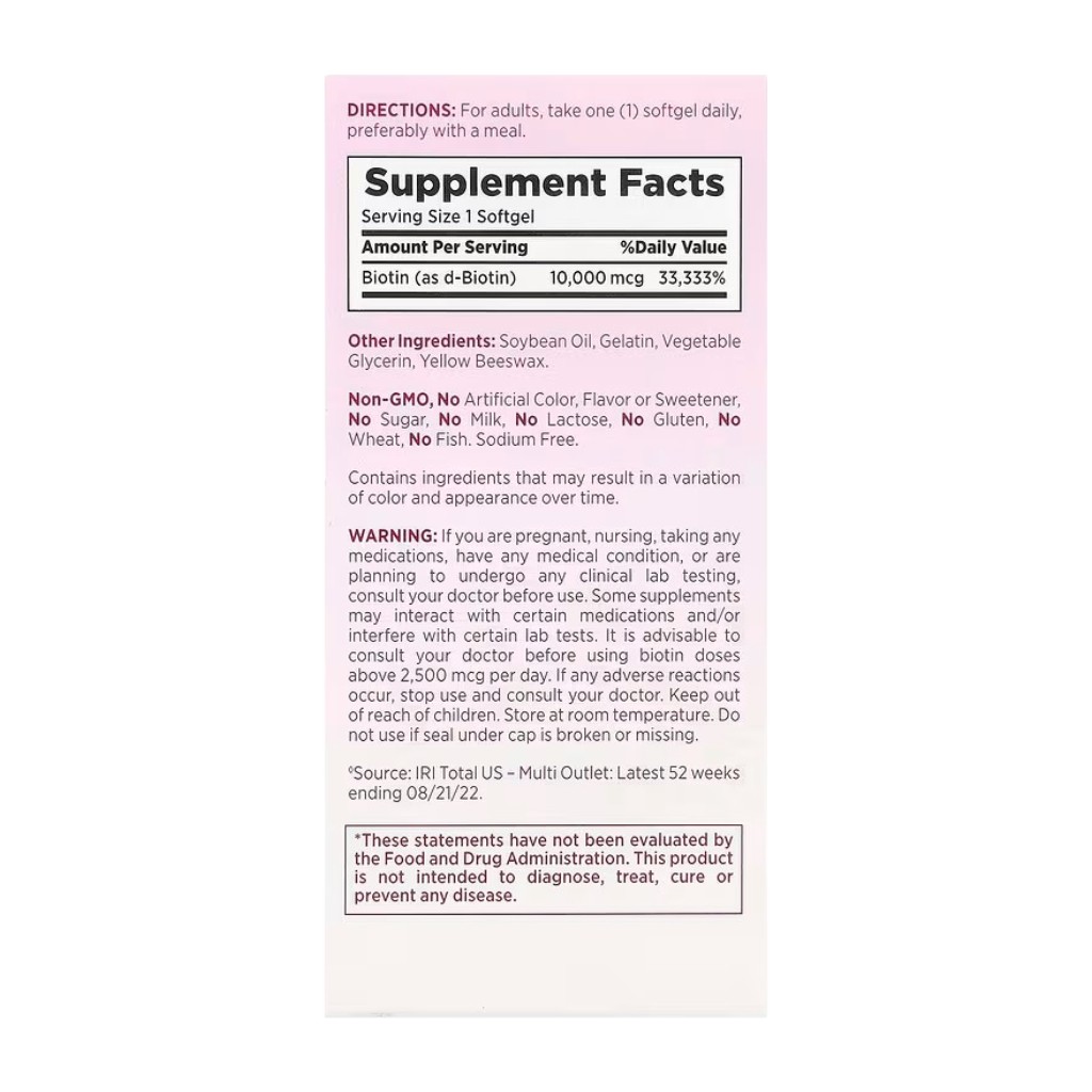 BIOTIN 10,000 MCG x 90 SOFT - NATURE'S BOUNTY - Imagen 3