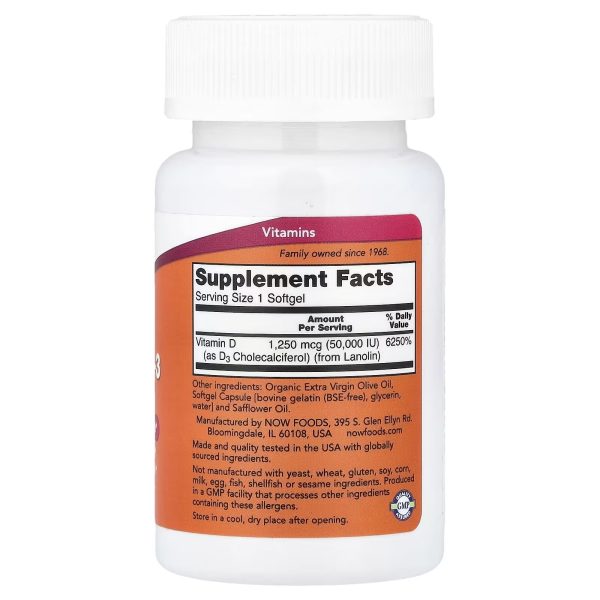 VITAMIN D-3 50,000 IU x 50 CAPS - NOW - Imagen 2