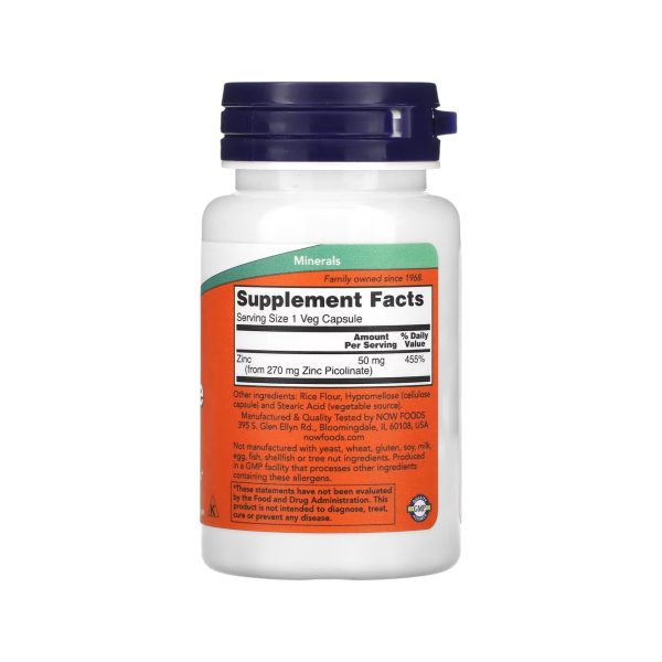 ZINC PICOLINATE 50 MG x 60 CAPS - NOW - Imagen 2