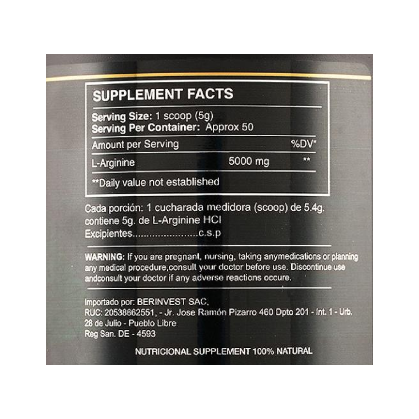 L-ARGININE HCI 5000 MG x 250 GR (POLVO) - XTRALIFE - Imagen 2