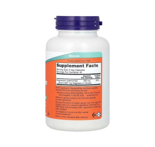 MAGNESIUM CITRATE 400 MG x 120 CAPS - NOW - Imagen 2