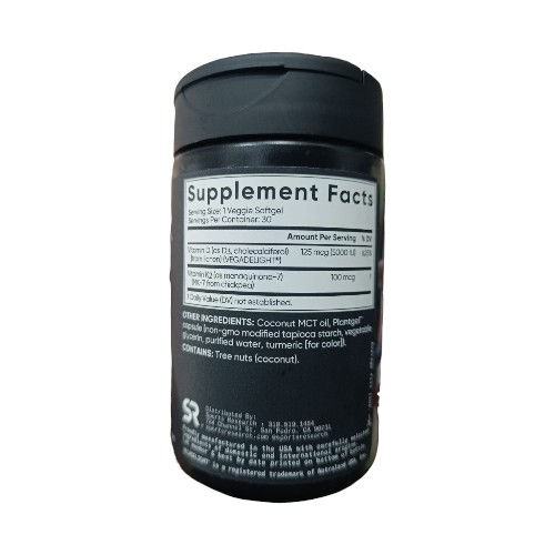 D3 + K2 Plant-Based de 125 MCG x 30 SOFT - SPORTS RESEARCH - Imagen 2