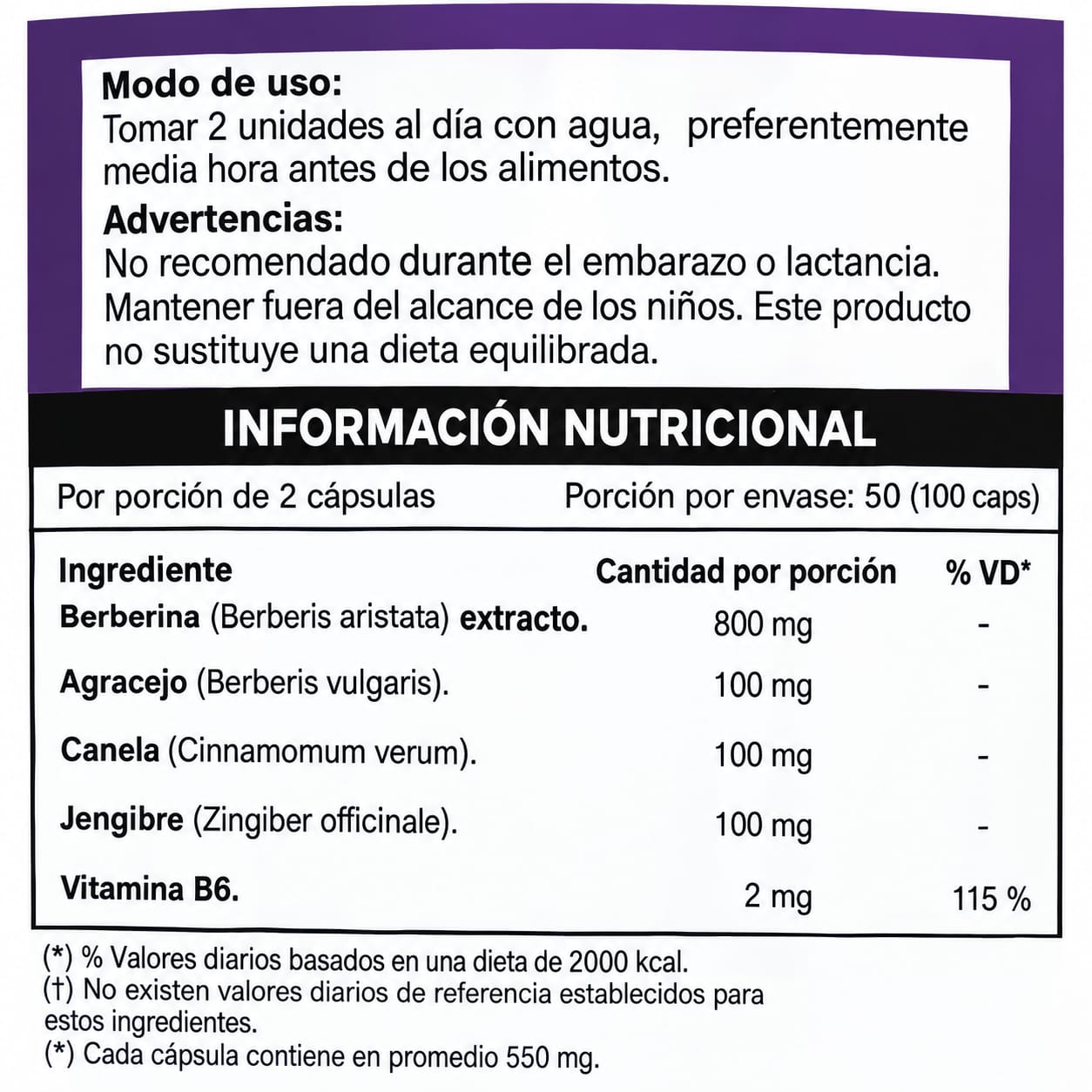 BERBERINA Food Control 500 MG x 100 UNID - NANITA - Imagen 2