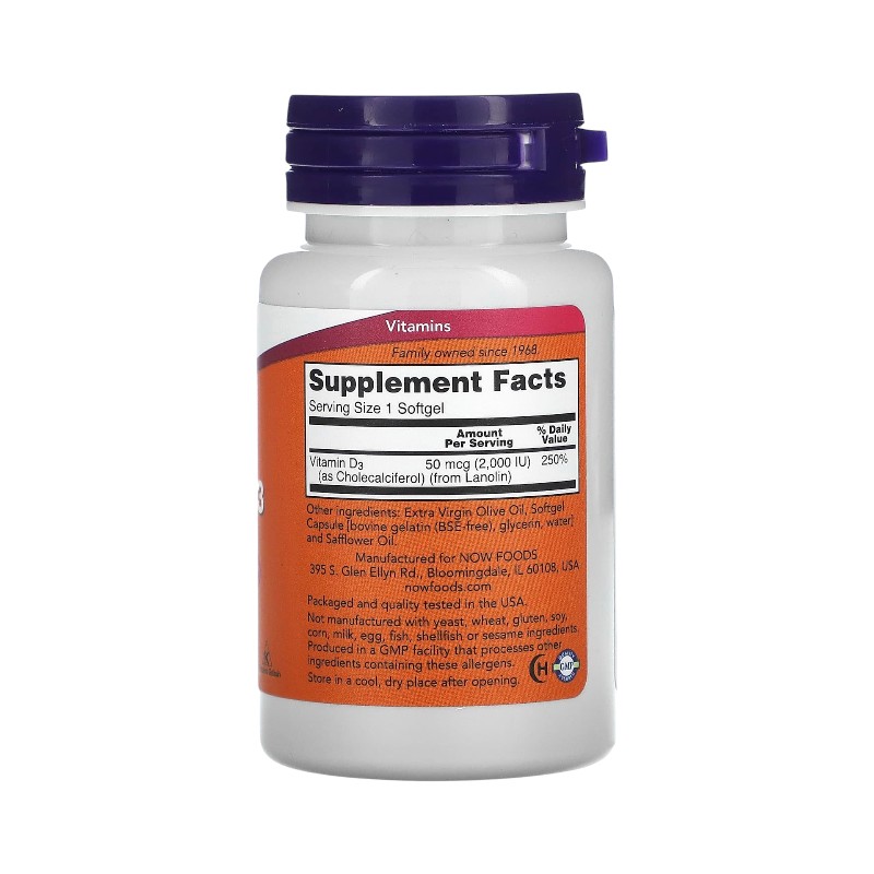 VITAMIN D3 2,000 IU x 120 CAPS - NOW - Imagen 2