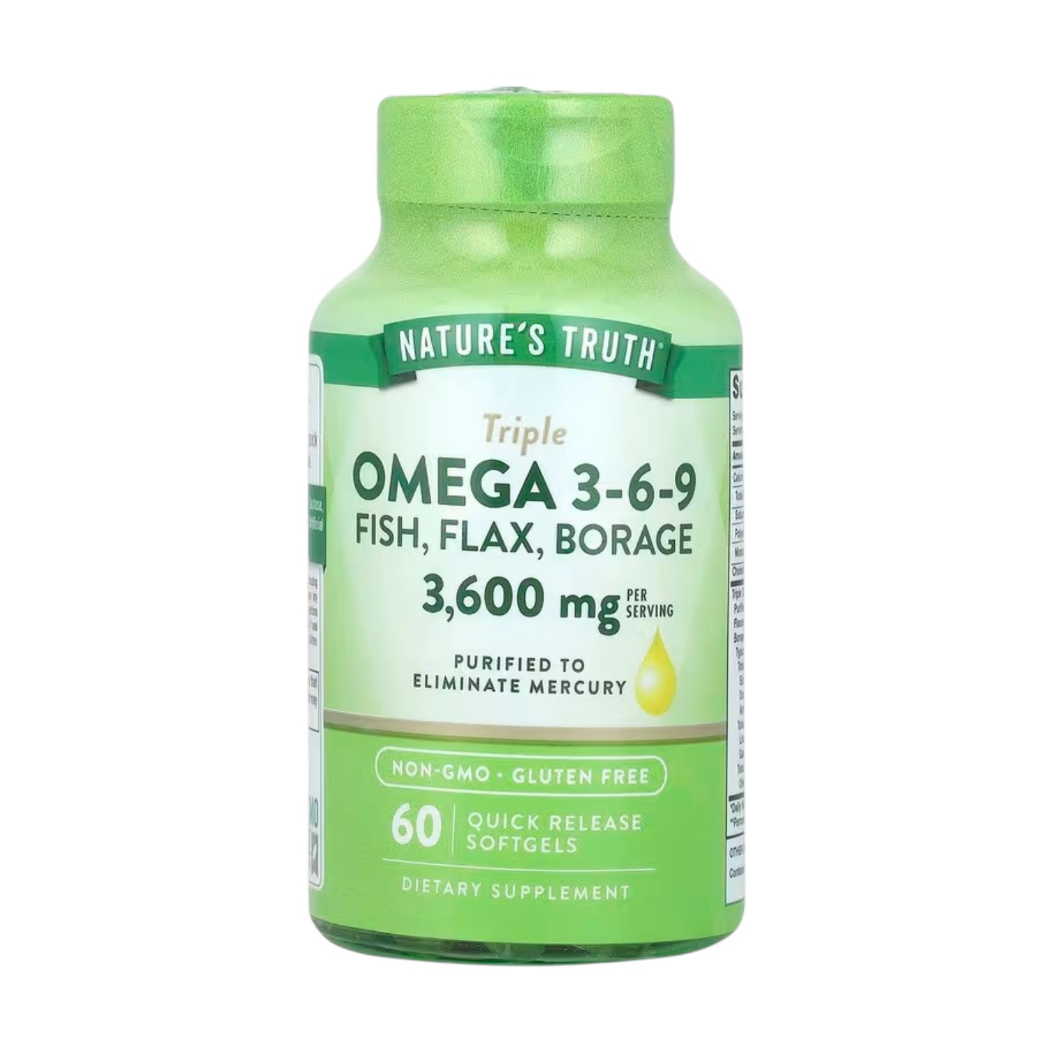 Triple OMEGA 3-6-9, pescado, lino, borraja 3,600 MG x 60 CAPS - NATURE'S TRUTH