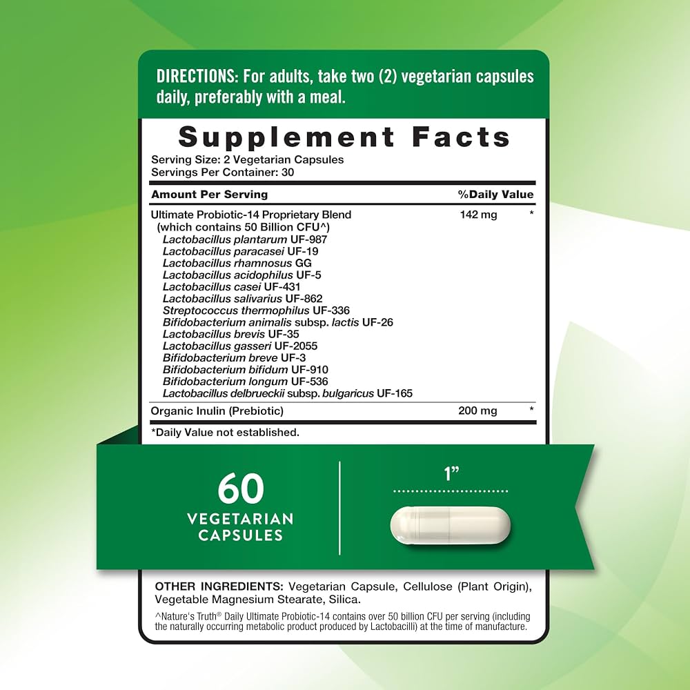 ULTIMATE PROBIOTIC-14 50 BILLION CFU (14 PROBIOTIC) 60 CAPS NATURE'S TRUTH - Imagen 2