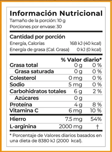 LARGININA KIOS + HIERRO 2000 MG x 300 GR SABOR A NARANJA - Imagen 2