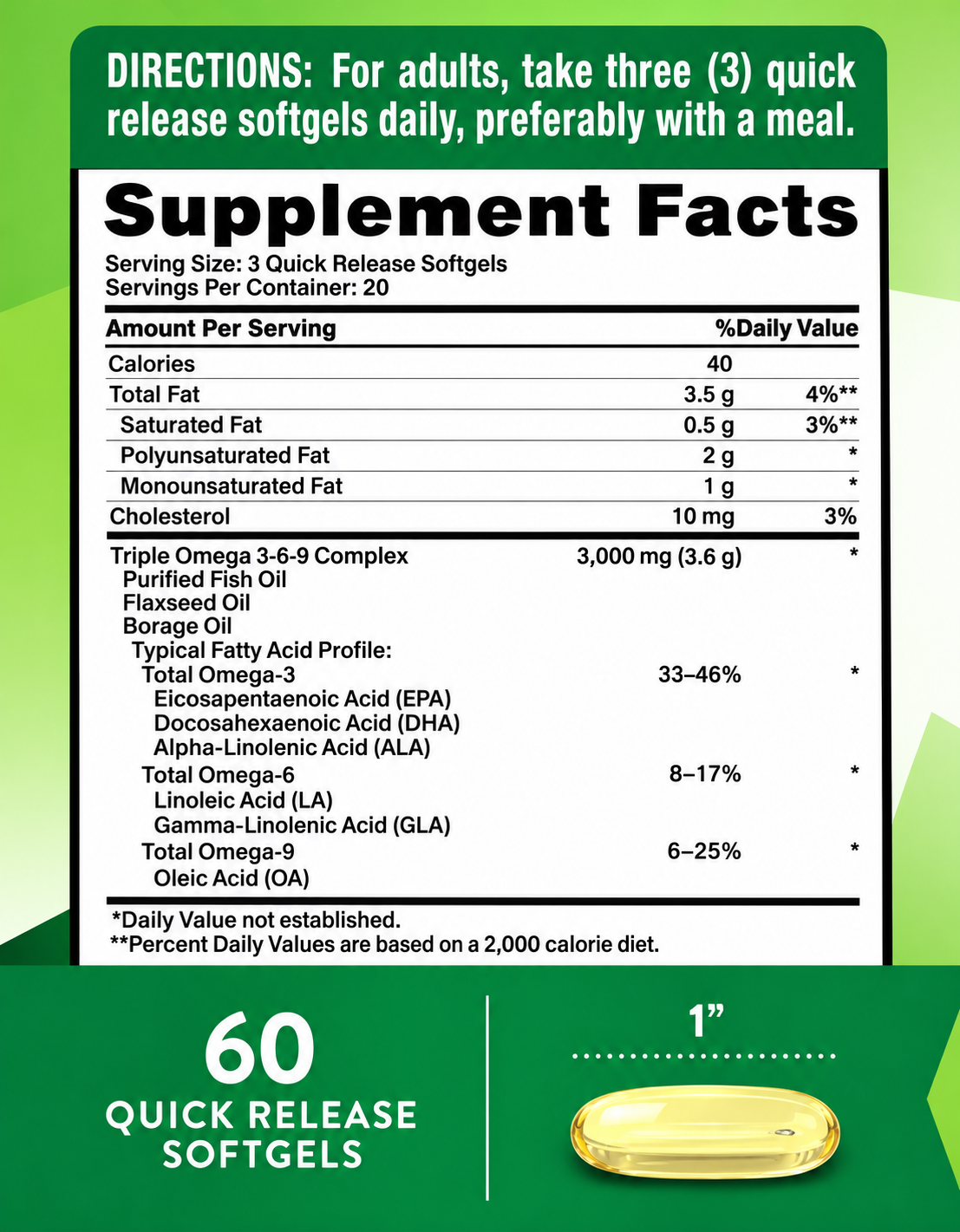 Triple OMEGA 3-6-9, pescado, lino, borraja 3,600 MG x 60 CAPS - NATURE'S TRUTH - Imagen 2