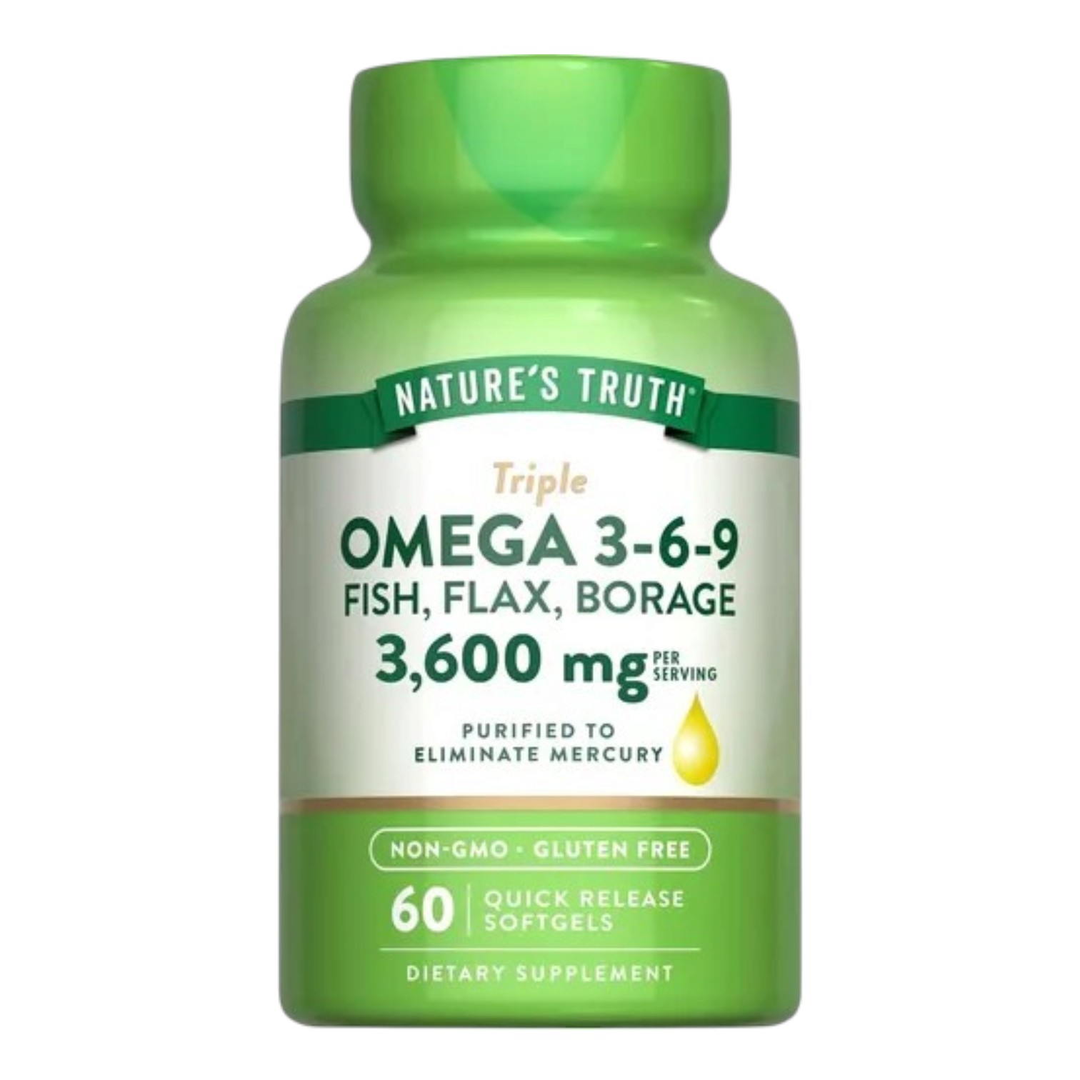 Triple OMEGA 3-6-9, pescado, lino, borraja 3,600 MG x 60 CAPS - NATURE'S TRUTH