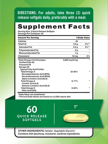 Triple OMEGA 3-6-9, pescado, lino, borraja 3,600 MG x 60 CAPS - NATURE'S TRUTH - Imagen 2
